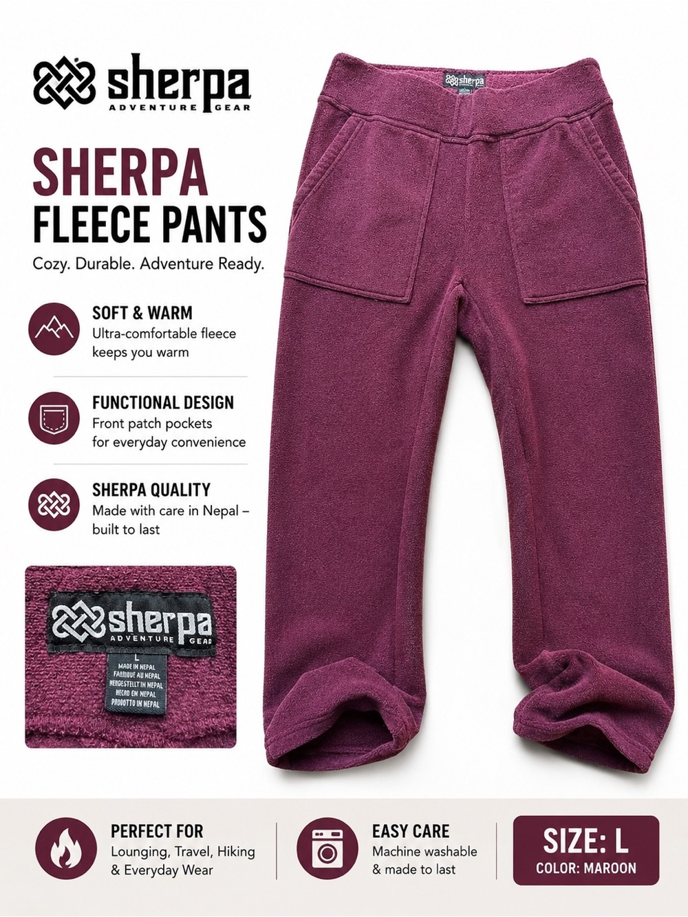 Sherpa Adventure Gear Men's Burgundy Fleece Joggers
